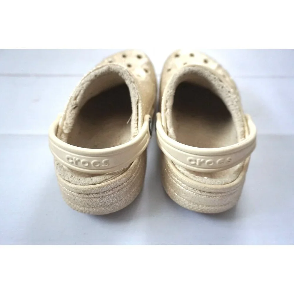 Crocs Girls Classic Gold Glitter Lined Rubber Clogs, Size 13C - Picture 9 of 10